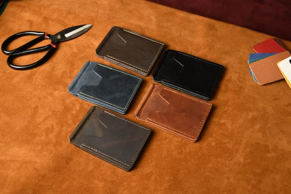 Crazy Horse Leather Money Clip Wallet, Men’s Slim Card Holder, Front Pocket Cash Holder, Minimalist Handmade Wallet