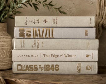 Real Books by Color, Neutral Beige and Cream Hardcover Books, Modern Decor Collection, Bookshelf Styling, Decorative Books by the Foot