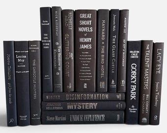 Black Books with Silver Lettering, Modern Books by Color, Bookshelf Decor, Home Staging, Interior Decorator Books