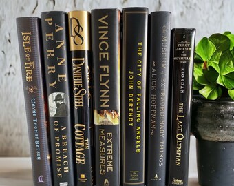 Black and Gold Books Stack: Home Staging Decor, Set of 7
