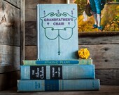 Old Blue Books Antique Rustic Shabby Book Stack Set of 4 Vintage Decorative Collection for Table or Bookshelf Decoration Home Decor in Blues