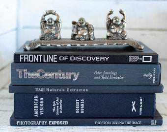 Black & Silver Coffee Table Book Stack, Home Staging Decor, Set of 5