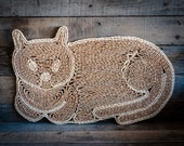 Vintage Woven Cat Wall Hanging or Table Accent Straw Hand Woven Wicker Kitty Cat Bohemian Boho Chic Beige Neutral Wall Decoration Home Decor