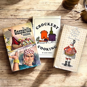 Vintage Off-White Cookbooks Set of 3, Vintage Cookbooks with Dust Jackets, Vintage White Kitchen, Kitchen Shelf Decor, White Kitchen Accents