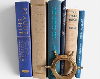 Juego de 6 libros con temática costera, decoración náutica, decoración de interiores para casas de playa.