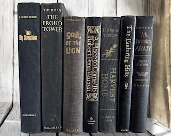 Vintage Black & Gold Book Set: Shabby Chic Home Decor, 7 Hardcover Books