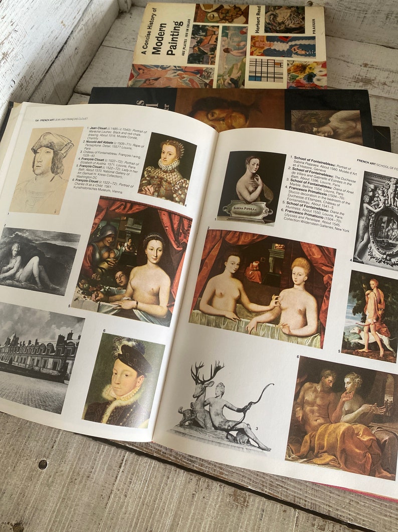 K&ouml;nnte beinhalten: Ein Buch, das auf einer Seite mit Bildern von Gem&auml;lden der franz&ouml;sischen Kunstschule von Fontainebleau ge&ouml;ffnet ist. Das Buch tr&auml;gt den Titel "A Concise History of Modern Painting".
