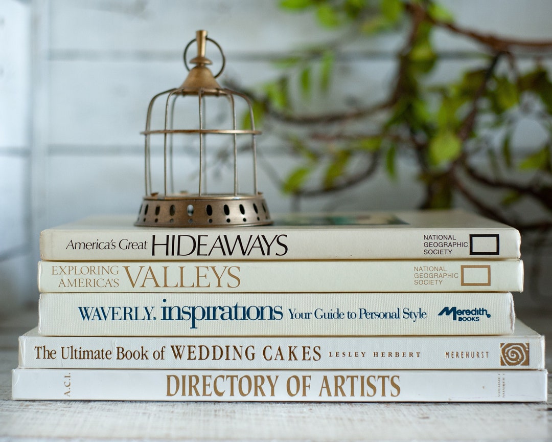 White and Creamy off White Coffee Table Decorator Books, Large Books in