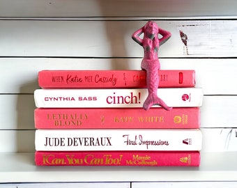 Modern Pink and White Books, Pink Interior Decorator Books, Pink and White Book Spines, Pink Home Decor, Pink Shelf Decorations