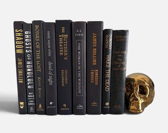 Black Halloween Book Set of 9, Spooky Home Decor, Scary Decorations, Horror Novels Collection