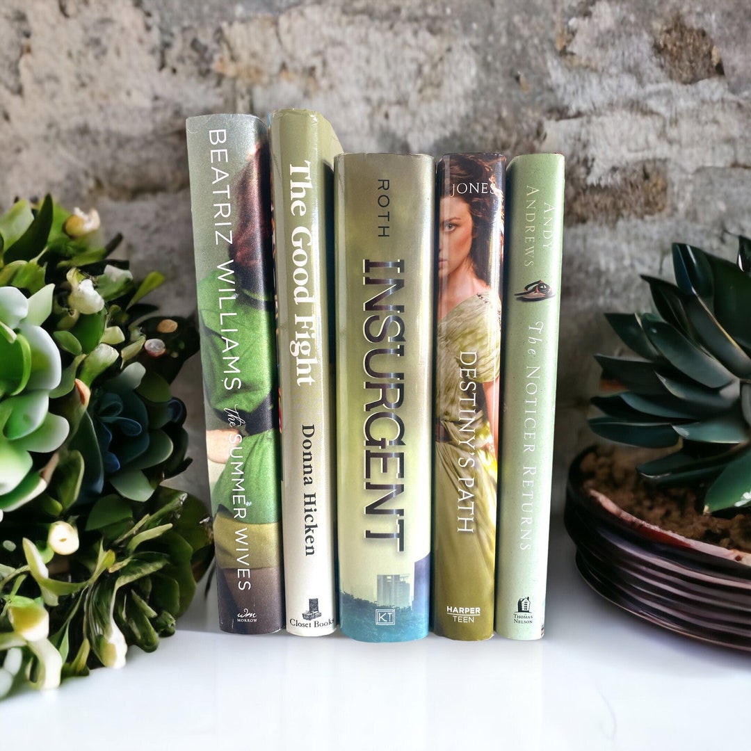 Modern Sage Green Books Stack, Collection of 5 REAL Interior Decorator