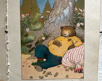 アンティーク 1916年 クマのイラスト アートプリント：ヴィンテージ