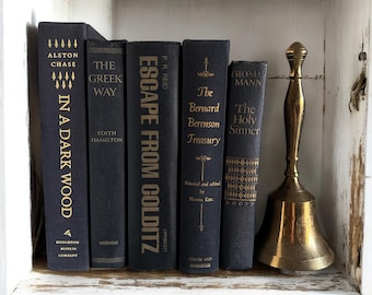 Vintage Black & Gold Book Set: Shabby Chic Shelf Decor
