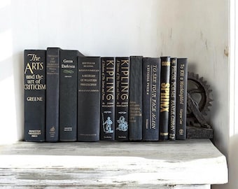 Vintage Black and Gold Book Set: Shabby Chic Shelf Decor, 11 Volume Collection