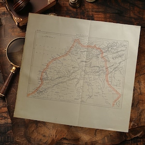 Art ancien de plaque de livre de carte du Maroc de 1891, carte antique d'Afrique du Nord, art de mur de carte du Maroc, carte suspendue de mur de décoration d'Afrique du Nord