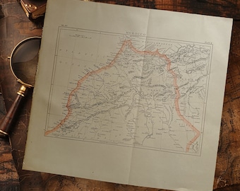 Antique 1891 Morocco Map Book Plate Art, Antique North Africa Map, Moroccan Map Wall Art, North African Home Decor Wall Hanging Map