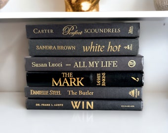 Black and Gold Books Set: Modern Bookshelf Decor, Signed Edition