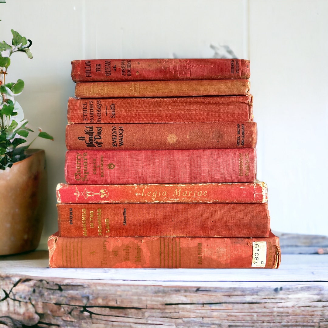 Vintage Red Books, Distressed Antique Red Books, Shabby Old Red Books