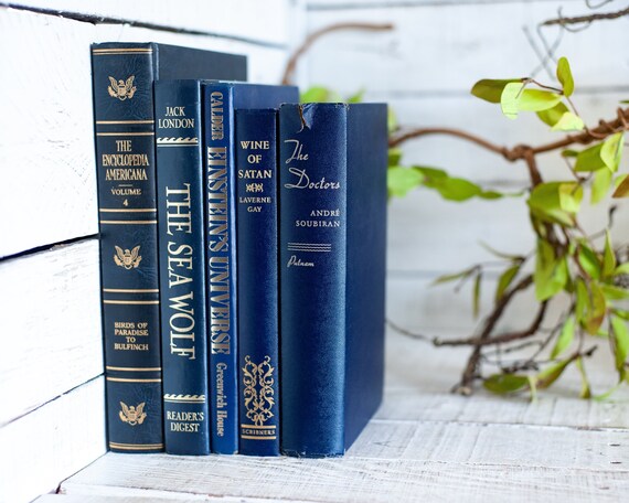 Vintage Navy Blue Books Interior Decorator Dark Blue and Gold