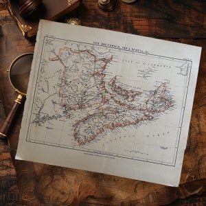 Antique 1891 New Brunswick and Nova Scotia Map Book Plate Art, Antique Canada Map, Canadian Map Wall Art, Old Authentic Home Decor Map