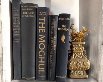 Vintage Black & Gold Book Set: Decorative Book Stack