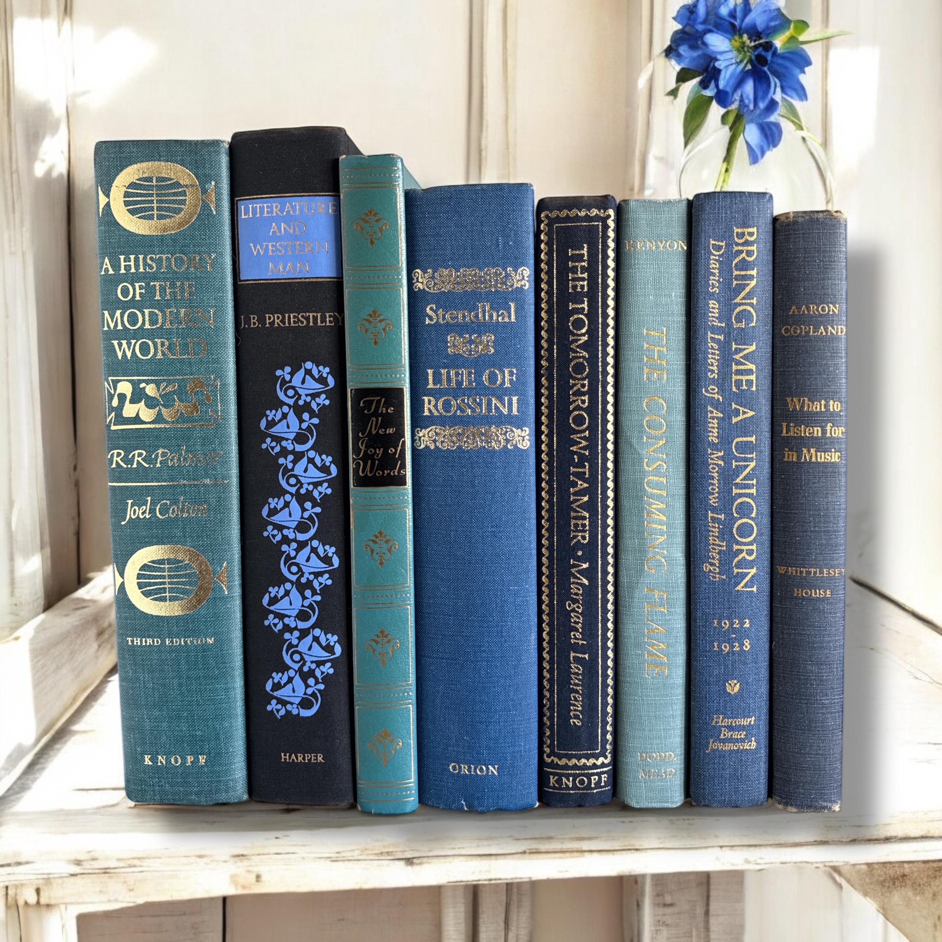 Vintage Blue Book Set: Decorative Books With Gold Lettering - Etsy