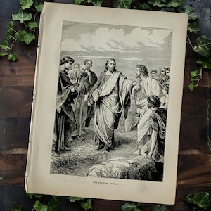 Antique 1877 Bible Engraving Art of Jesus Choosing the Apostles, Original Old Biblical Engraving, Antique Religious Jesus Wall Art Decor