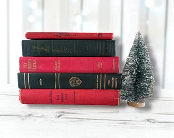 Vintage Red & Green Book Set: Shabby Christmas Holiday Decor
