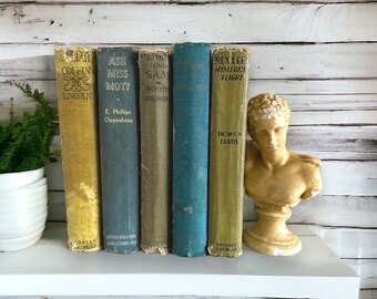 Antique Blue & Green Book Collection: Shabby Chic Decor, Set of 5