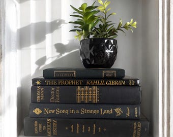 Vintage Black & Gold Book Stack: Home Staging Bookshelf Decor