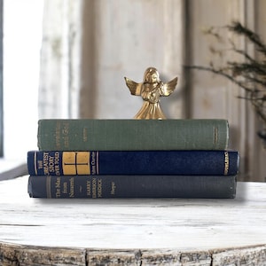Vintage Religious Books, Antique Biblical Bookstack, Set of 3 Shabby Old Church Books, Rustic Religion Books, Spiritual Books