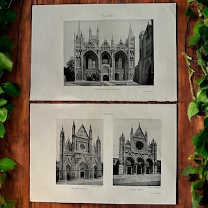 Antique 1925 Gothic Cathedral Photographs Art, French Gothic Architecture Art, Ancient Architecture Art, Italian Gothic Cathedral Home Decor