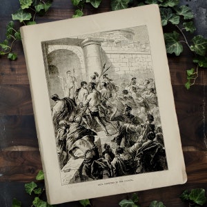 Antique 1877 Bible Engraving Art of Paul Coveying to Council, Original Biblical Engraving, Antique Religious Art, Genuine Bible Art Print