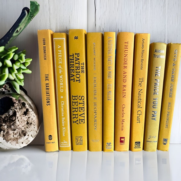 Modern Mustard Yellow Books, Interior Decorating Books, Home Staging Books, REAL Books by Color, Dark Yellow Book Stack, Mustard Yellows