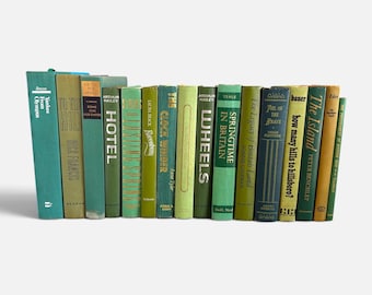 Vintage Green Books Set of 16, Green Shelf Decorations, Home Staging Decor, Curated Decorative Books by Color