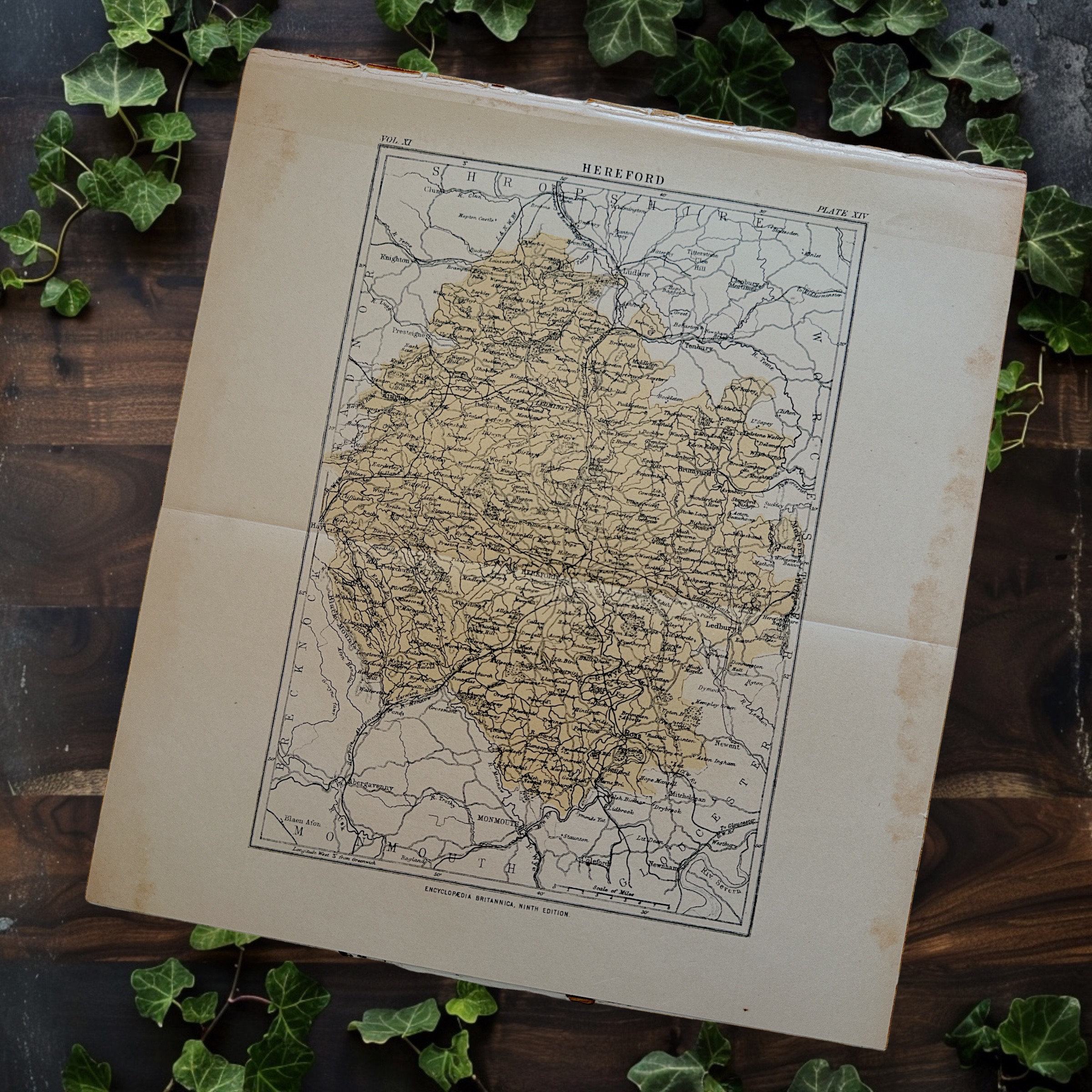 Antique 1891 HEREFORD England Map Book Plate Art, Antique HEREFORDSHIRE England Map, United Kingdom Map Wall Art, England Home Decor Map