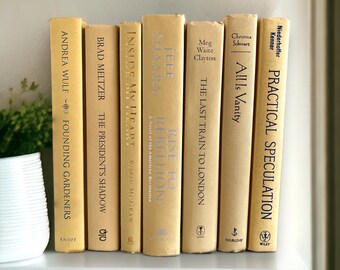 Modern Warm Sandy Neutral Books Stack, Collection of 7 REAL Interior Decorator Books in Warm Tones or Sandy Beige, Home Staging Books