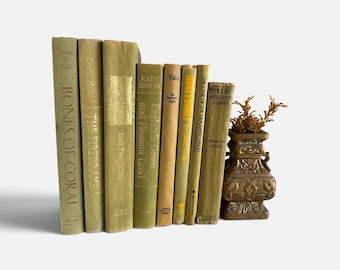 Vintage Olive Green Books Set of 8, Shabby Moss Green Shelf Decorations, Rustic Sage Home Staging Decor, Curated Decorative Books by Color