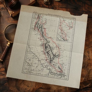 Antique 1891 Original Malay Peninsula Map Book Plate Art, Antique Thailand Map, Old 1800’s Map Wall Art, Authentic Malay Thailand Map