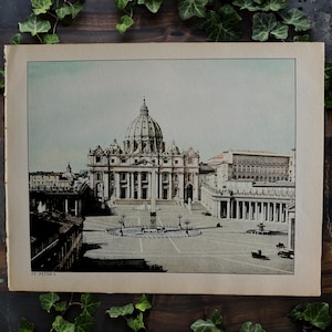 Vintage 1935 Original St. Peter’s Basilica Church Art, Italian Cathedral Art, Rome Italy Landmark, Vatican City Art, Antique Cathedral Art