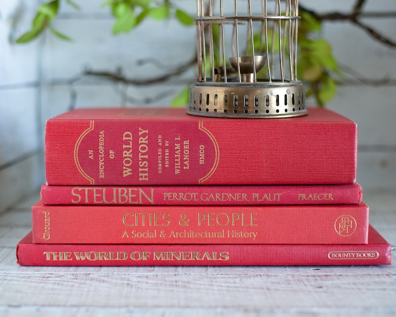 Vintage RED Coffee Table Books Stack Large Books in Reds Set Etsy