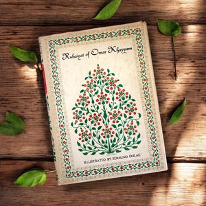 vintage 1952 Le Rubaiyat d'Omar Khayyam, livre de poésie mystique, livre des quatrains, livre de poèmes spirituels, dos floral décoratif de couverture de livre