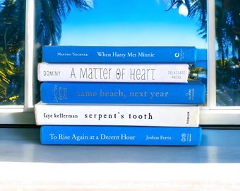 Modern Blue and White Books Stack, Collection of 5 REAL Interior Decorator Books Blue and White Spines, Home Staging Blue Books Decor