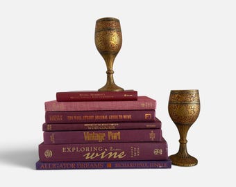 Books About Wine, Burgundy Book Stack, Home Bar Decor, Restaurant or Pub Shelf Decorations