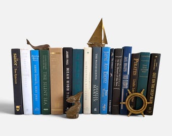 Nautical Hardcover Book Set of 16: Coastal Beach House Decor, Maritime Literature, Curated Books by Color and Theme