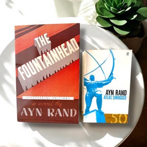 Atlas Shrugged by Ayn Rand 50th Anniversary Edition, The Fountainhead Centennial Edition, Dystopian Novel, Vintage Paperback Books Set