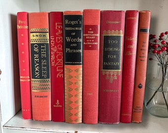 Vintage Red Books Set of 8, Red Shelf or Home Decor