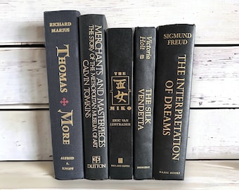 Vintage Black and Gold Book Set: Home Staging Bookshelf Decor