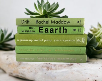 Modern Vibrant Green Books Stack, Collection of 5 REAL Interior Decorator Books with Bright Green Spines, Home Staging Green Books Decor