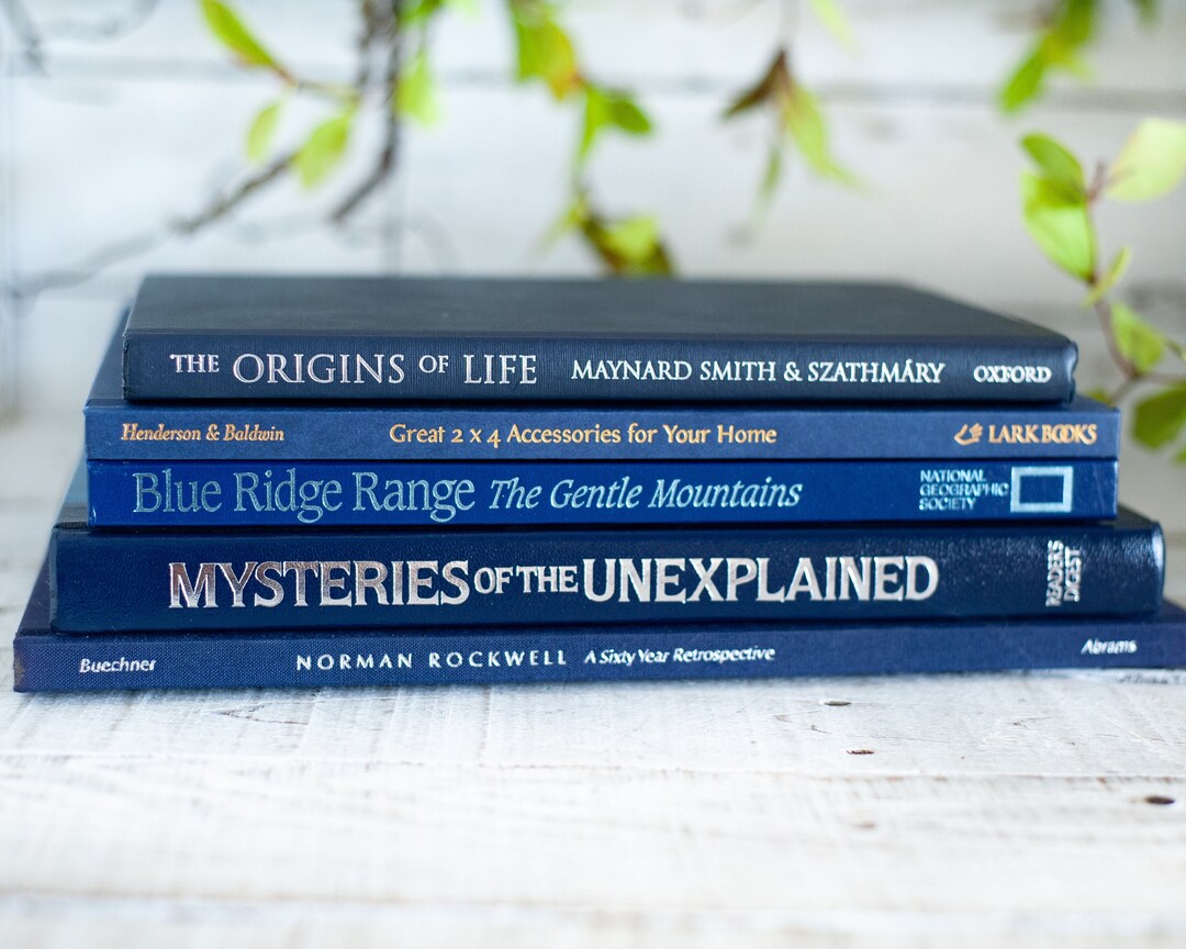 Vintage Dark Blue Coffee Table Books, Large Book Stack in Navy Blues